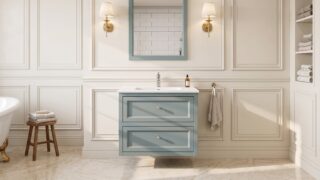 Engels klassiek badkamermeubel 80 cm in Oval Room Blue met keramische wastafel en twee softclose lades