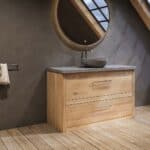 Landelijk massief eiken badkamermeubel 130 cm met beton grijs wastafelblad en bijpassende waskom
