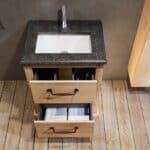 Landelijk massief eiken badkamermeubel 65 cm met granieten blad en bijpassende waskom