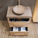 Landelijk massief eiken badkamermeubel 80 cm met beton beige wastafelblad en bijpassende waskom
