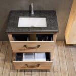 Landelijk massief eiken badkamermeubel 80 cm met granieten blad en bijpassende waskom