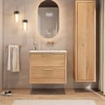 Modern hangend badkamermeubel 80 cm naturel eiken met vlak front en twee softclose lades