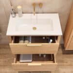 Modern hangend badkamermeubel 80 cm naturel eiken met vlak front en twee softclose lades