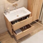 Modern hangend badkamermeubel 80 cm naturel eiken met vlak front en twee softclose lades