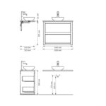Massief eiken badmeubel 100 cm met vlak front, twee lades, eiken wastafelblad en witte solid surface waskom