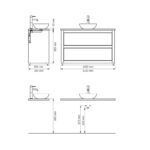 Hangend massief eiken badkamermeubel 130 cm met vlak front, eiken blad en ronde witte solid surface waskom