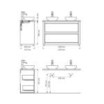 Eiken wastafelmeubel 130 cm met vlak front, eiken blad en dubbele ronde witte solid surface waskommen