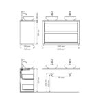 Ruim massief eiken badkamermeubel 130 cm met beton beige wastafelblad en twee bijpassende waskommen
