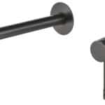 Moderne muurwastafelkraan in black gun metal voor wandmontage boven een wastafel of waskom. Voorzien van een duurzame PVD-coating, 5 jaar garantie en verkrijgbaar in 6 kleuren. Kenmerkend voor de Toscana serie is het gedraaide reliëf op de bediening: