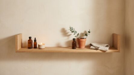 Royale wandplank van massief eikenhout in de kleur Naturel Eiken. Voorzien van een onzichtbare bevestiging en perfect voor badkamer, toilet of woonruimte.