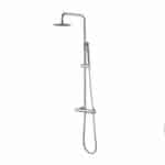 Moderne opbouwdoucheset in chroom met thermostatische douchekraan, hoofddouche van Ø20 cm en in hoogte verstelbare handdouche. Verkrijgbaar in 6 kleuren en voorzien van 5 jaar garantie.