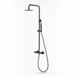 Stijlvolle opbouwdoucheset in mat zwart, thermostatische douchekraan en hoofddouche van Ø20 cm. Inclusief verstelbare handdouche. Verkrijgbaar in 6 kleuren en voorzien van 5 jaar garantie.