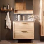 Modern naturel eiken badkamermeubel 80 cm met twee lades en mat witte mineraalstenen wastafel