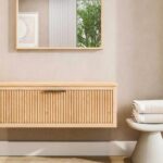 Massief houten badkamermeubel 120 cm met één lade en naturel eiken blad met één waskom