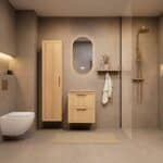 Modern naturel eiken badkamermeubel 60 cm met twee lades en limestone blad met witte waskom