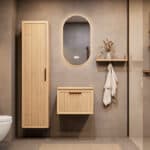 Hangend houten badkamermeubel 60 cm met één lade en naturel eiken blad met witte waskom