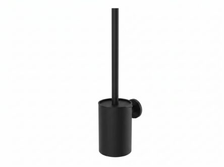 Strakke toiletborstel met wandhouder uit de Grav serie, uitgevoerd in mat zwart. Voor wandmontage. De afwerking sluit exact aan bij de mat zwarte van de Van Heck kranen.