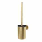 Strakke toiletborstel met wandhouder uit de Grav serie, uitgevoerd in geborsteld goud met duurzame PVD-coating. Voor wandmontage. De afwerking sluit exact aan bij de geborsteld gouden PVD-afwerking van de Van Heck kranen.