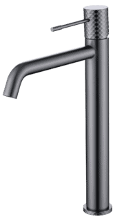 Moderne hoge wastafelkraan in black gun metal, geschikt voor een badmeubel met waskom. Voorzien van een duurzame PVD-coating, 5 jaar garantie en verkrijgbaar in 5 kleuren.