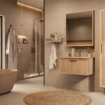 Het Riva badkamermeubel 80 in naturel eiken combineert ambachtelijk vakmanschap met moderne luxe. Gemaakt van massief eiken met ribbelfront, softclose lades en een mat beige Mineraalsteen wastafel. De wastafel kan met of zonder kraangaten worden gele
