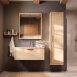 Modern naturel eiken badkamermeubel 100 cm met één lade en mat witte mineraalstenen wastafel