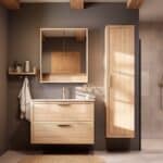 Modern naturel eiken badkamermeubel 100 cm met twee lades en mat witte mineraalstenen wastafel