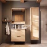 Modern naturel eiken badkamermeubel 80 cm met twee lades en mat witte mineraalstenen wastafel
