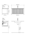 Rond donker eiken badkamermeubel 100 cm met groevenfront en mat witte solid surface wastafel
