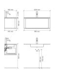 Rond donker eiken badkamermeubel 100 cm met vlak front en mat witte solid surface wastafel
