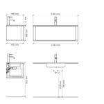 Rond naturel eiken wastafelmeubel 120 cm met vlak front en mat witte solid surface wastafel