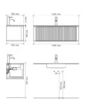 Rond donker eiken badkamermeubel 120 cm met groevenfront en mat witte solid surface wastafel