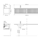 Hangend donker eiken badkamermeubel 140 cm met één lade en dubbele mat witte mineraalstenen wastafel