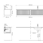 Hangend donker eiken badkamermeubel 140 cm met twee lades en dubbele mat witte mineraalstenen wastafel