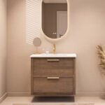 Hangend modern badmeubel 80 cm donker eiken met vlak front en twee softclose lades