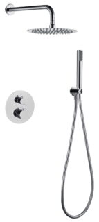 Moderne thermostatische inbouwdoucheset in chroom met een hoofddouche van Ø25 cm en een losse handdoucheset. Uitgevoerd met muuraansluiting. Verkrijgbaar in 6 kleuren en geleverd met 5 jaar garantie. Kenmerkend voor de Toscana serie is het gedraaide