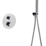 Moderne thermostatische inbouwdoucheset in chroom met een hoofddouche van Ø25 cm en een losse handdoucheset. Uitgevoerd met muuraansluiting. Verkrijgbaar in 6 kleuren en geleverd met 5 jaar garantie. Kenmerkend voor de Toscana serie is het gedraaide