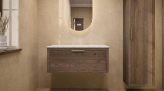 Modern naturel eiken badmeubel 100 cm met één lade en Bianco Carrara marmer blad met waskom