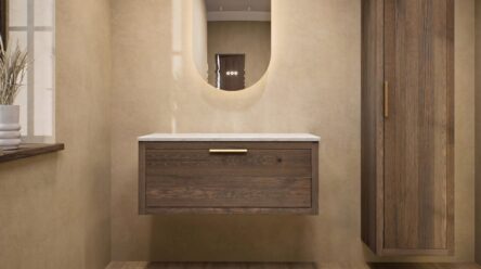 Modern naturel eiken badmeubel 100 cm met één lade en Bianco Carrara marmer blad met waskom