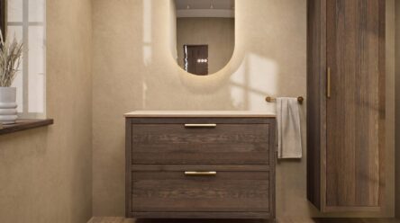 Hangend naturel eiken badkamermeubel 100 cm met dubbele lade en limestone blad met witte waskom