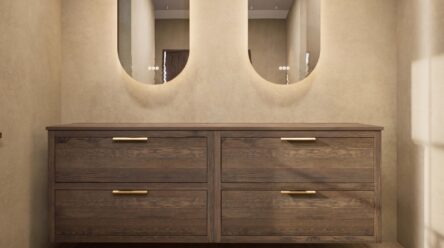 Modern naturel eiken badkamermeubel 200 cm met dubbele lade, vlak front en massief eiken blad met witte waskom