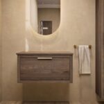 Modern naturel eiken badkamermeubel 80 cm met enkele lade, vlak front en massief eiken blad met witte waskom