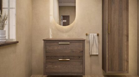 Modern naturel eiken badkamermeubel 80 cm met dubbele lade, vlak front en massief eiken blad met witte waskom