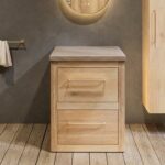 Landelijk massief eiken badkamermeubel 65 cm met beton beige wastafelblad en bijpassende waskom