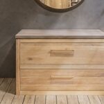 Ruim landelijk eiken badkamermeubel 130 cm met beton beige wastafelblad en één bijpassende waskom