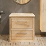 Landelijk eiken badkamermeubel 80 cm met massief eiken wastafelblad en ronde witte keramische waskom