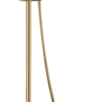 Luxe opbouwdoucheset in geborsteld goud met PVD-coating, thermostatische douchekraan en hoofddouche van Ø20 cm. Inclusief verstelbare handdouche. Verkrijgbaar in 5 kleuren en 5 jaar garantie.