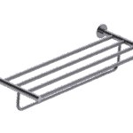 Stijlvol handdoekrek met geïntegreerde handdoekstang uit de Grav serie, uitgevoerd in black gun metal met duurzame PVD-coating. Biedt ruimte voor het opbergen en ophangen van handdoeken. Voor wandmontage. De afwerking sluit exact aan bij de black gun