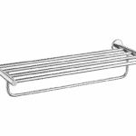 Stijlvol handdoekrek met geïntegreerde handdoekstang uit de Grav serie, uitgevoerd in chroom. Biedt ruimte voor het opbergen en ophangen van handdoeken. Voor wandmontage. De afwerking sluit exact aan bij de chroom afwerking van de Van Heck kranen.