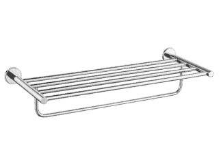 Stijlvol handdoekrek met geïntegreerde handdoekstang uit de Grav serie, uitgevoerd in chroom. Biedt ruimte voor het opbergen en ophangen van handdoeken. Voor wandmontage. De afwerking sluit exact aan bij de chroom afwerking van de Van Heck kranen.