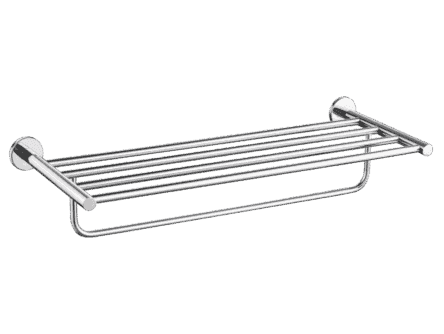Stijlvol handdoekrek met geïntegreerde handdoekstang uit de Grav serie, uitgevoerd in chroom. Biedt ruimte voor het opbergen en ophangen van handdoeken. Voor wandmontage. De afwerking sluit exact aan bij de chroom afwerking van de Van Heck kranen.